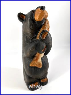 Big Sky Carvers Bear Fish 12 hand carved Wood MONTANA HANDMADE Hugging the fish