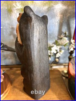 Big Sky Carvers Bear Fish 12 hand carved Wood MONTANA HANDMADE Hugging the fish