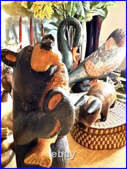 Big Sky Carvers Bear Fish 12 hand carved Wood MONTANA HANDMADE Hugging the fish