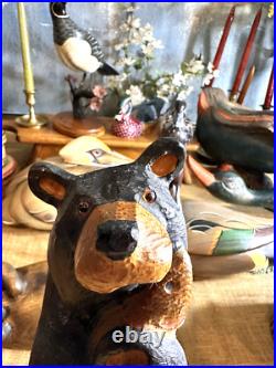 Big Sky Carvers Bear Fish 12 hand carved Wood MONTANA HANDMADE Hugging the fish