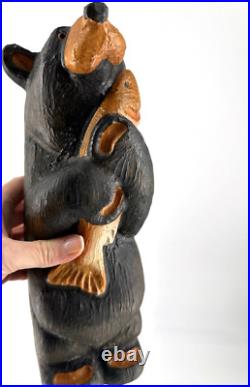 Big Sky Carvers Bear Fish 12 hand carved Wood MONTANA HANDMADE Hugging the fish