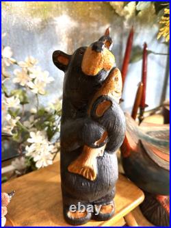 Big Sky Carvers Bear Fish 12 hand carved Wood MONTANA HANDMADE Hugging the fish