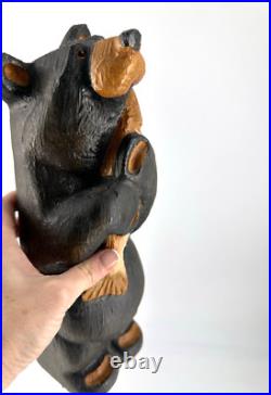 Big Sky Carvers Bear Fish 12 hand carved Wood MONTANA HANDMADE Hugging the fish