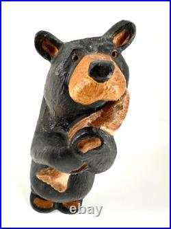 Big Sky Carvers Bear Fish 12 hand carved Wood MONTANA HANDMADE Hugging the fish