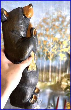 Big Sky Carvers Bear Fish 12 hand carved Wood MONTANA HANDMADE Hugging the fish