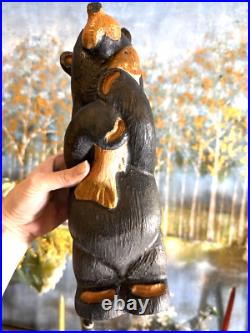 Big Sky Carvers Bear Fish 12 hand carved Wood MONTANA HANDMADE Hugging the fish