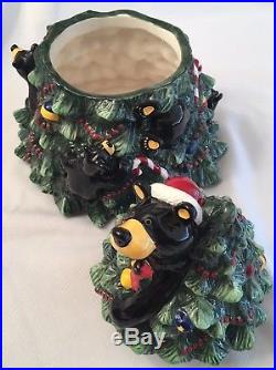 Big Sky Carvers Bearfoots Bear Tree Cookie Jar by Jeff Fleming Christmas EUC