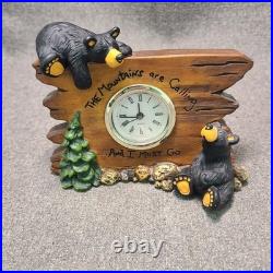 Big Sky Carvers Bearfoots The Mountains Are Calling Bear Desk Clock Tested/Works