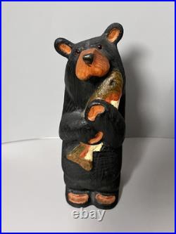 Big Sky Carvers Bears by Jeff Fleming Black Bear with Salmon Fish Hand Carved Wood