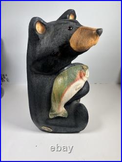 Big Sky Carvers Bears by Jeff Fleming Black Bear with Salmon Fish Hand Carved Wood