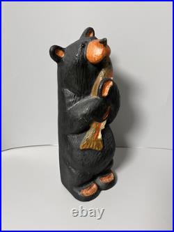 Big Sky Carvers Bears by Jeff Fleming Black Bear with Salmon Fish Hand Carved Wood