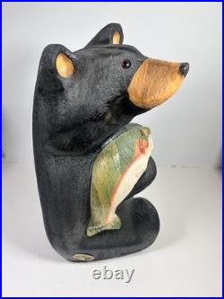 Big Sky Carvers Bears by Jeff Fleming Black Bear with Salmon Fish Hand Carved Wood