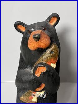 Big Sky Carvers Bears by Jeff Fleming Black Bear with Salmon Fish Hand Carved Wood