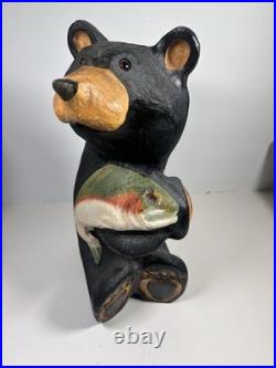 Big Sky Carvers Bears by Jeff Fleming Black Bear with Salmon Fish Hand Carved Wood