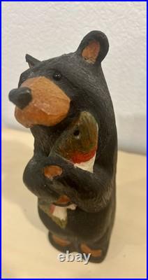 Big Sky Carvers Bears by Jeff Fleming Black Bear with Salmon Fish Hand Carved Wood