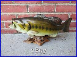 Big Sky Carvers Bill Reel Carved Painted Wood Bass Statue Fish Art 17 inches