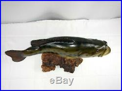 Big Sky Carvers Bill Reel Signed Hand Carved Painted Wood Bass Statue Fish Art