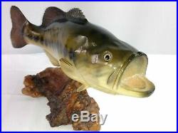 Big Sky Carvers Bill Reel Signed Hand Carved Painted Wood Bass Statue Fish Art