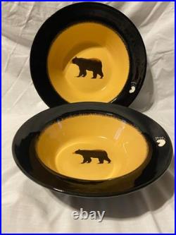 Big Sky Carvers Brushwerks Stoneware Serving Bowl Set 13 and 11 Bear Dishes