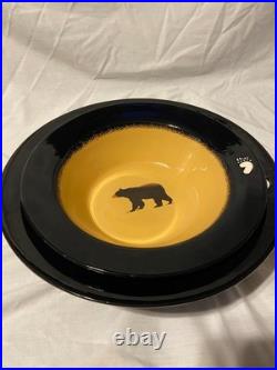 Big Sky Carvers Brushwerks Stoneware Serving Bowl Set 13 and 11 Bear Dishes