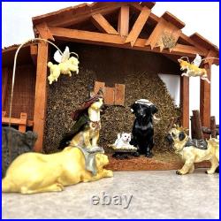 Big Sky Carvers Canine Dog Christmas Nativity 9-Piece Set Plus Wooden Manger
