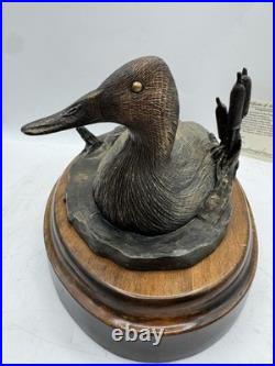 Big Sky Carvers Canvasback FigurineHideaway Bronze on Wood Base WithCOA 10x5