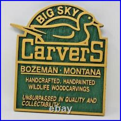 Big Sky Carvers Dealer Display Store Sign Plaque Green & Gold Super Rare NICE