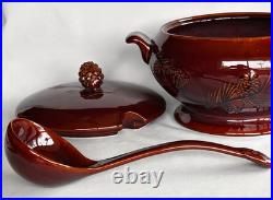 Big Sky Carvers Deep Reddish Brown Pine Cone Soup Tureen with Lid & Serving Ladle