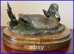 Big Sky Carvers Duck Posing Pretty Bronze on Wood Base Brass Nameplate