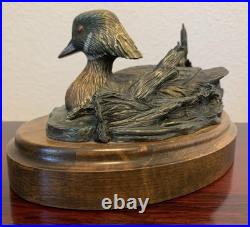Big Sky Carvers Duck Posing Pretty Bronze on Wood Base Brass Nameplate