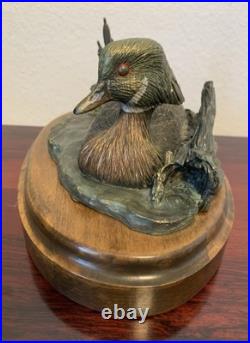 Big Sky Carvers Duck Posing Pretty Bronze on Wood Base Brass Nameplate