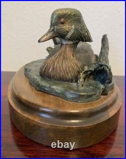 Big Sky Carvers Duck Posing Pretty Bronze on Wood Base Brass Nameplate