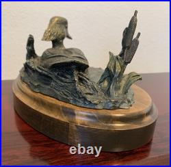 Big Sky Carvers Duck Posing Pretty Bronze on Wood Base Brass Nameplate