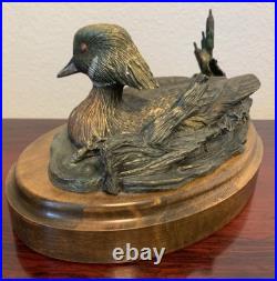 Big Sky Carvers Duck Posing Pretty Bronze on Wood Base Brass Nameplate