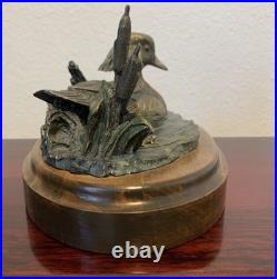 Big Sky Carvers Duck Posing Pretty Bronze on Wood Base Brass Nameplate