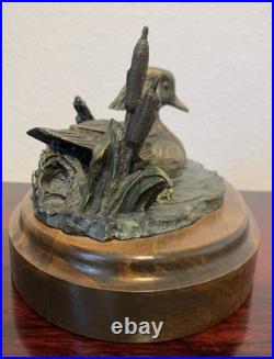 Big Sky Carvers Duck Posing Pretty Bronze on Wood Base Brass Nameplate