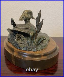 Big Sky Carvers Duck Posing Pretty Bronze on Wood Base Brass Nameplate