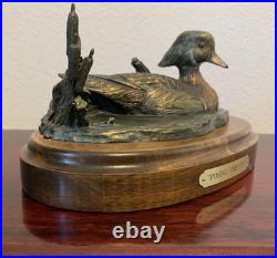 Big Sky Carvers Duck Posing Pretty Bronze on Wood Base Brass Nameplate