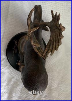 Big Sky Carvers Edge of Winter by Marc Pierce A445 on Wood Base Mos Bull Moose