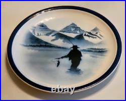 Big Sky Carvers FLY FISHING Stoneware 4 PC. SET/S Blue & White T. Norby 2000
