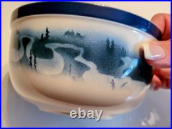 Big Sky Carvers FLY FISHING Stoneware 4 PC. SET/S Blue & White T. Norby 2000