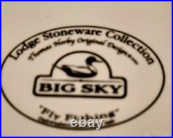 Big Sky Carvers FLY FISHING Stoneware 4 PC. SET/S Blue & White T. Norby 2000