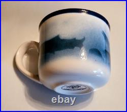 Big Sky Carvers FLY FISHING Stoneware 4 PC. SET/S Blue & White T. Norby 2000