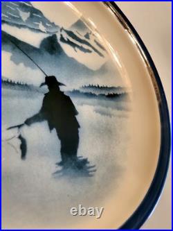 Big Sky Carvers FLY FISHING Stoneware 4 PC. SET/S Blue & White T. Norby 2000
