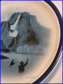 Big Sky Carvers FLY FISHING Stoneware 4 PC. SET/S Blue & White T. Norby 2000