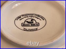 Big Sky Carvers FLY FISHING Stoneware 4 PC. SET/S Blue & White T. Norby 2000