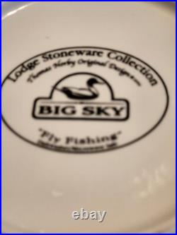 Big Sky Carvers FLY FISHING Stoneware 4 PC. SET/S Blue & White T. Norby 2000