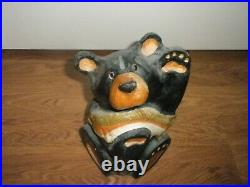 Big Sky Carvers HTF Jeff Fleming Wood Carved Bear With Fish Cody Fisherman