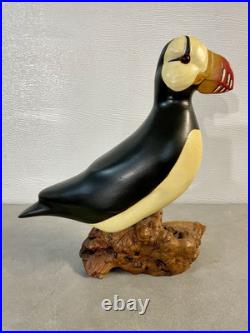 Big Sky Carvers Hand Carved Wood Horned Puffin Signed Life-Size Excellent