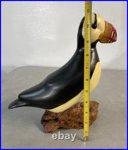 Big Sky Carvers Hand Carved Wood Horned Puffin Signed Life-Size Excellent